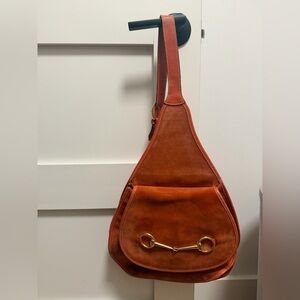 Gucci cognac suede horse bit sling bag